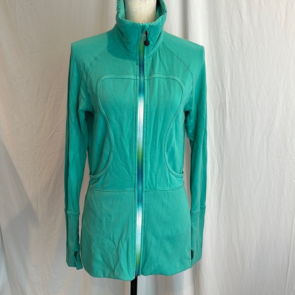 Lululemon Long LuLu Lux Caribe Green Mulit color Zipper Jacket Size 10